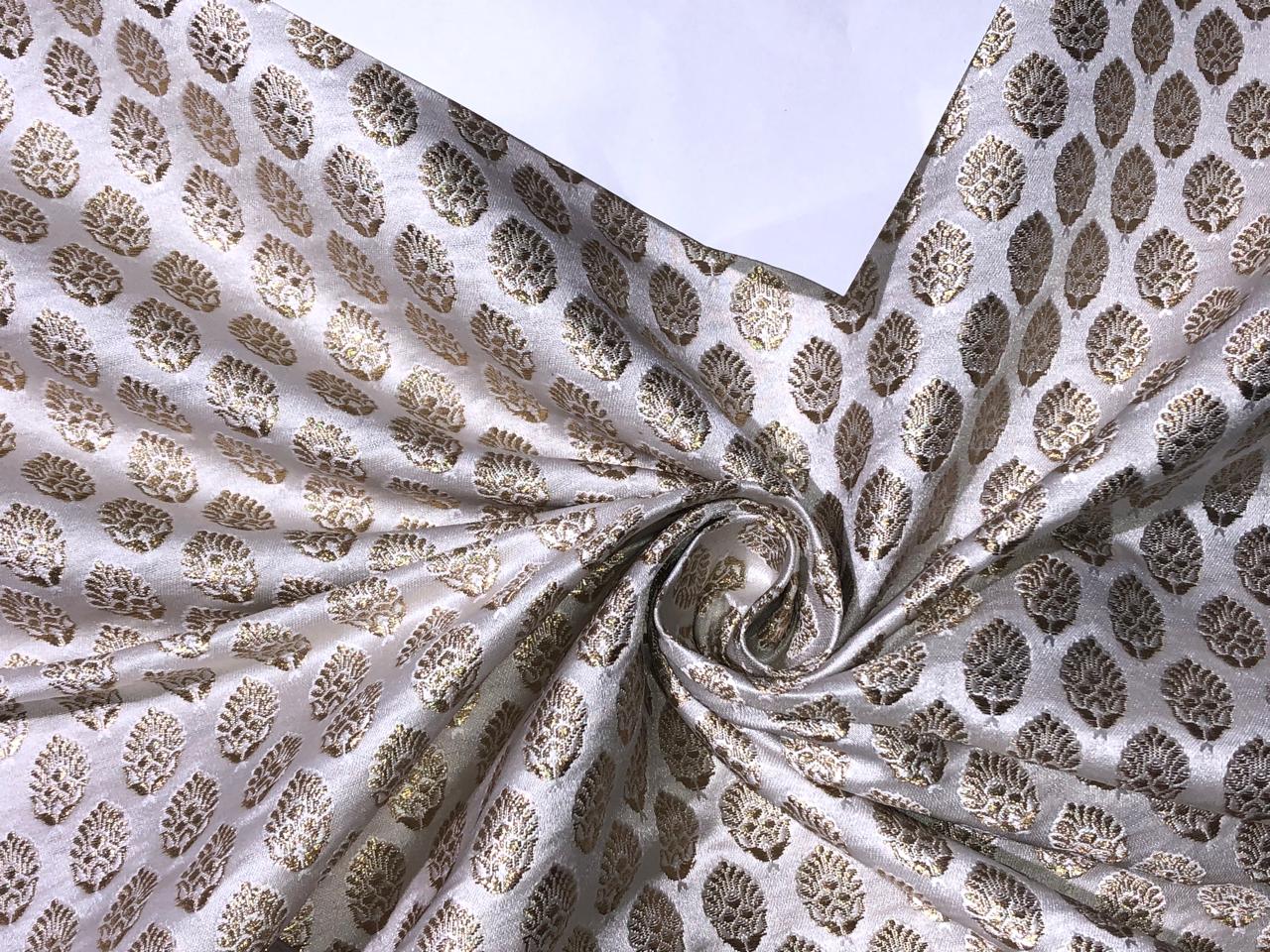 Silk Brocade fabric 44" wide  IVORY WITH METALIC GOLD MOTIF JACQUARD BRO 980 available in 3 designs