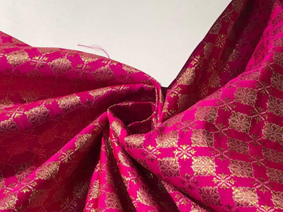 Silk Brocade fabric with leaf  jacquard available in 4 COLORS plum, teal ,red  and pink BRO998[1/2/3/4]