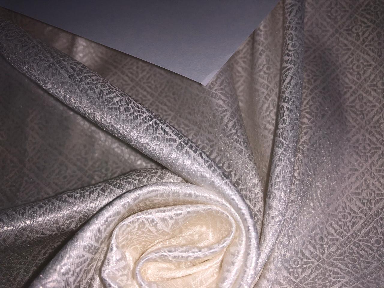 Silk Brocade fabric white ivory with diamond jacquard self motifs BRO991[3]