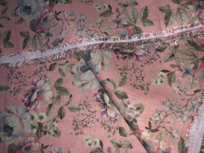 100% linen FLORAL digital print fabric 44" wide PEACH [15963]