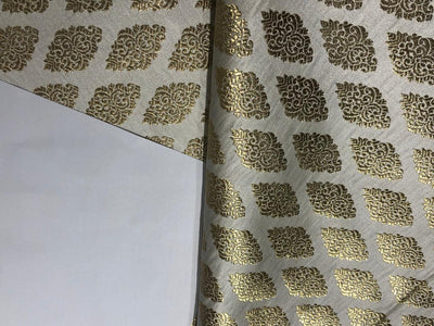 Silk Brocade fabric 44" wide  IVORY WITH METALIC GOLD MOTIF JACQUARD BRO 980 available in 3 designs