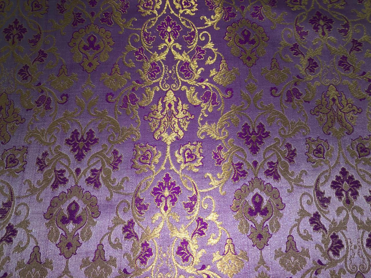 Silk Brocade fabric with  gold jacquard  BRO1018 available in 4 colors gold/lilac/grey and sea blue BRO1018