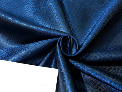 Silk Brocade  fabric~ satin 44" wide   jacquard INK BLUE AND BLACK GEOMETRICAL  BRO996[2]