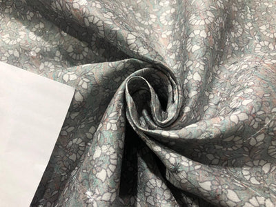 Silk Brocade fabric Powder Blue with a hint of Pink and white floral Jacquard with subtle sequence 58" wide BRO942[1]