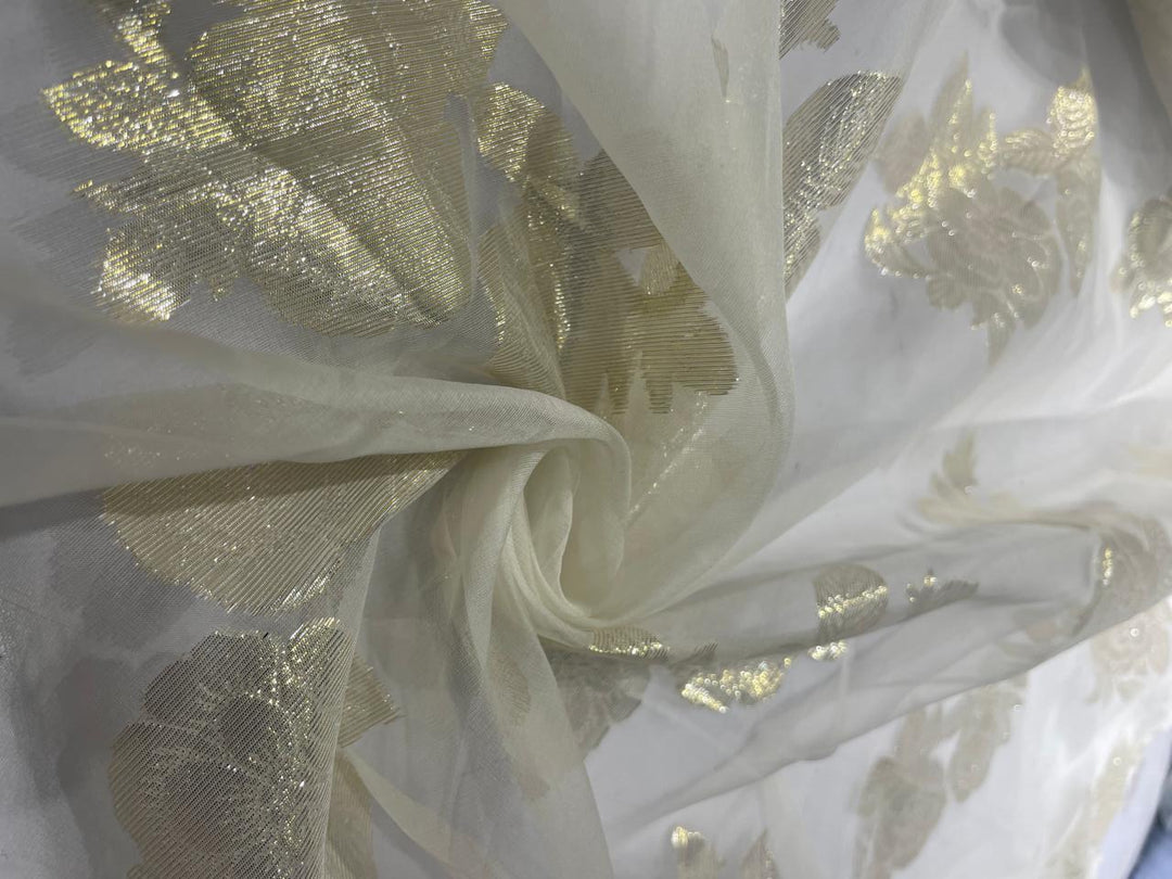 Silk store Organza in cream/ wine print