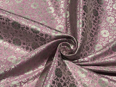 Silk Brocade fabric 44" wide Millennial Pink with metallic silver JACQUARD   BRO959[1]