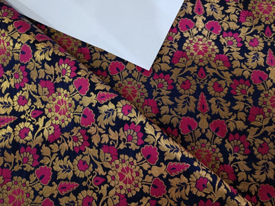 Silk Brocade fabric 44" wide BRO878 available in 5 colours [Mango/ Red , Emerald Green / Red ; Black/ Red ;Red/ Pink ; Navy /Pink AND METALIC GOLD