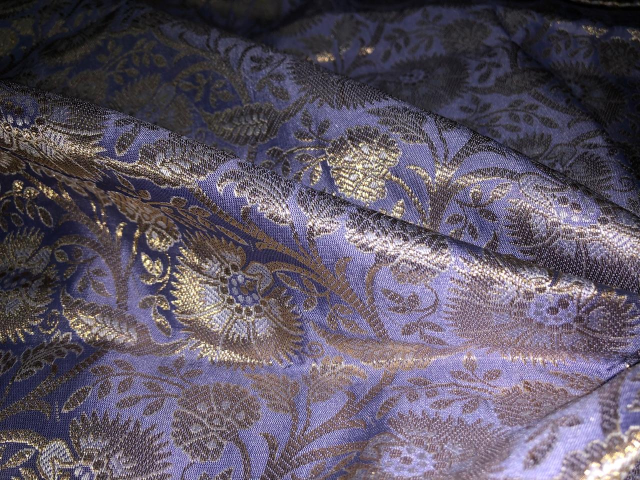 Silk Brocade Fabric metallic gold jacquard  44" wide BRO952 available in 4 colors turquoise/pink/lavender blue and peach