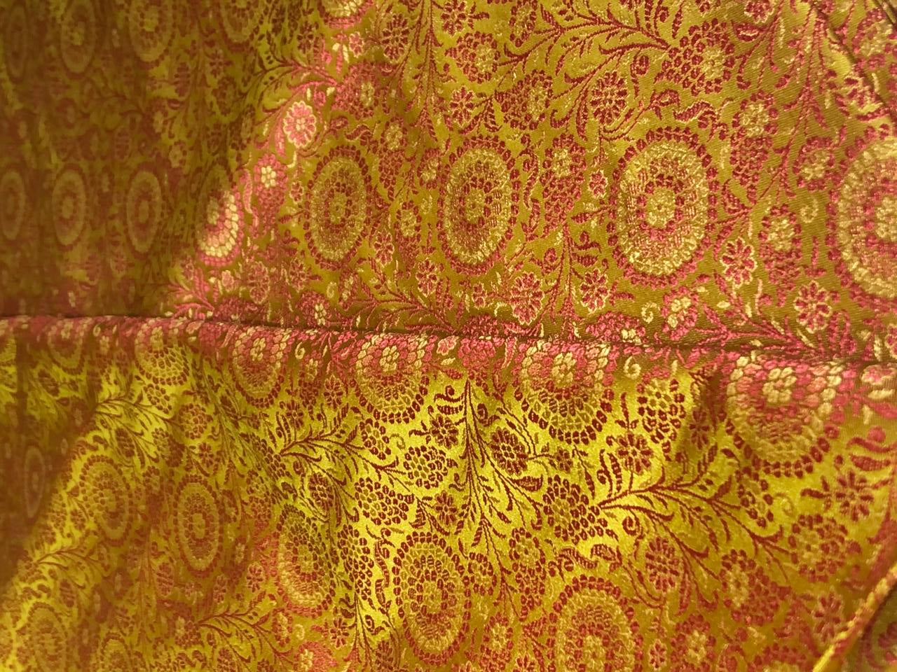 Silk Brocade fabric 44" wide INTRICATE JACQUARD available in 3 colors bright navy ,neon green and candy /golden khaki and candy AND  GOLDEN YELLOW,SALMON PINK AND NEON GREEN BRO960[1/2/3]