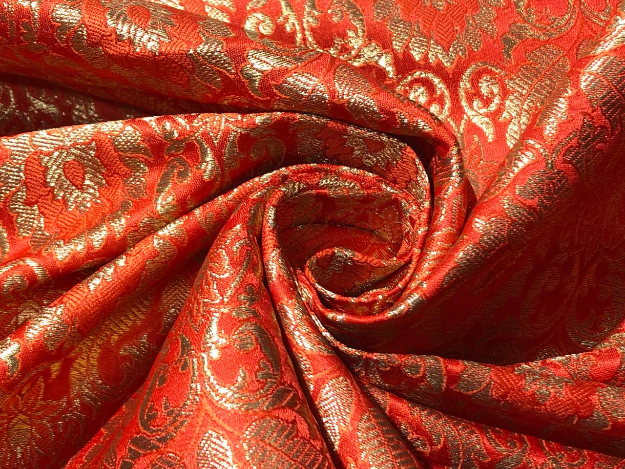 Silk Brocade Fabric with gold jacquard  available in 2 colors orange and pink  BRO988[4/5]