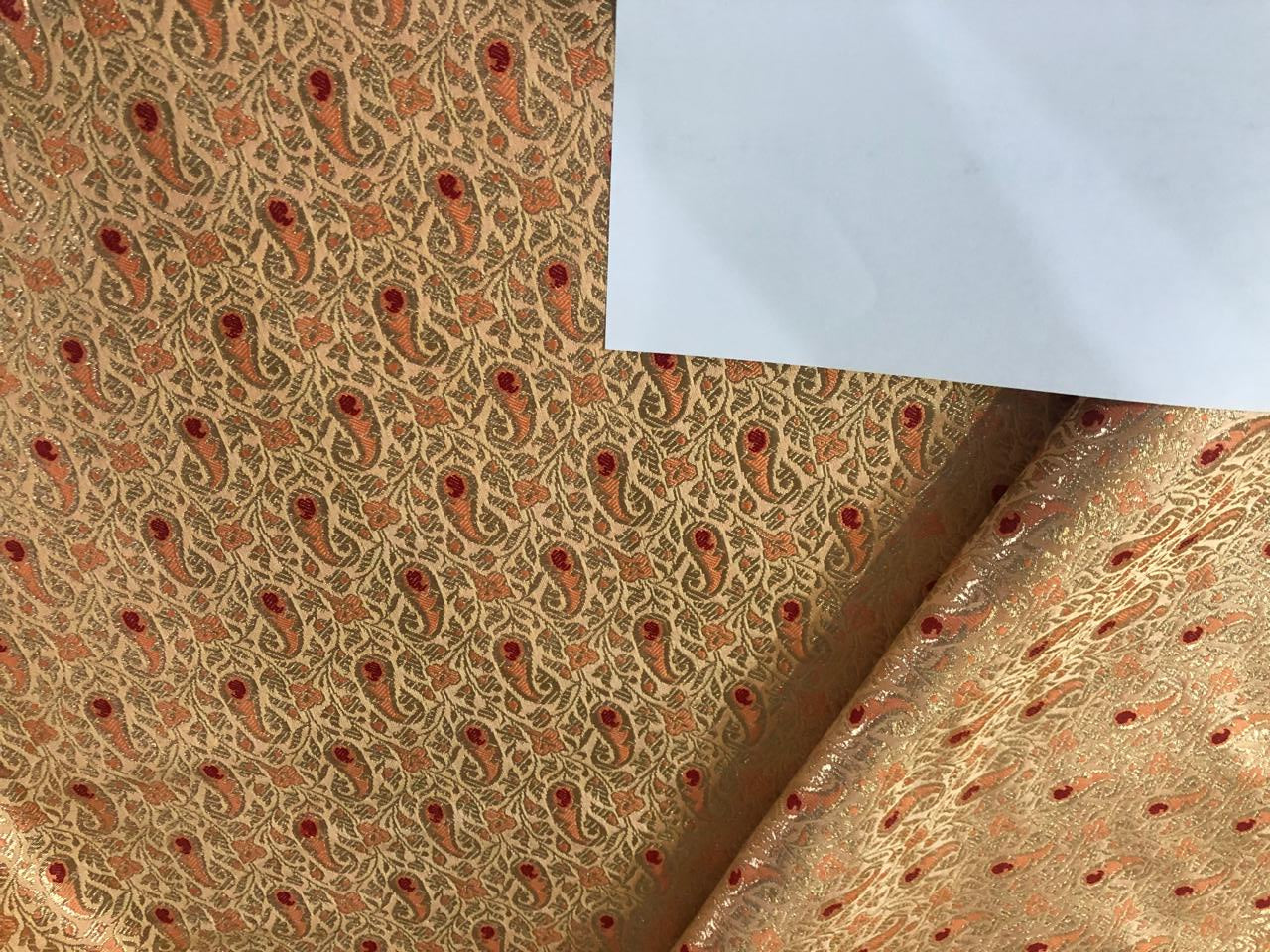 Brocade Fabric PEACH PAISLEY Jacquard x metallic gold Gold Color 44" wide BRO976[3]