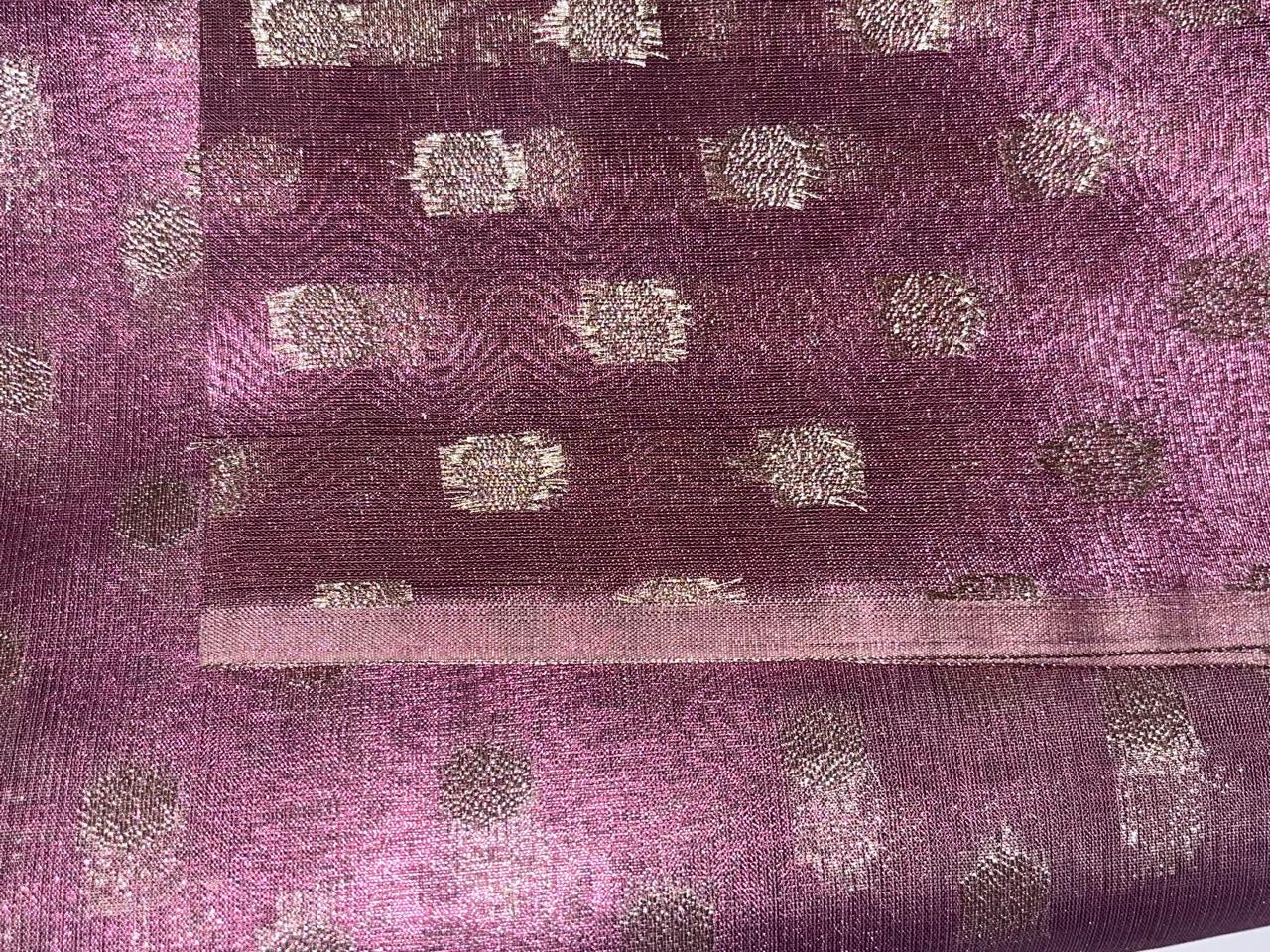 Silk metallic tissue organza fabric PINKISH LAVENDER MOTIF JACQUARD 44 INCHES WIDE available IN MATCHING CRUSH AND SOLID