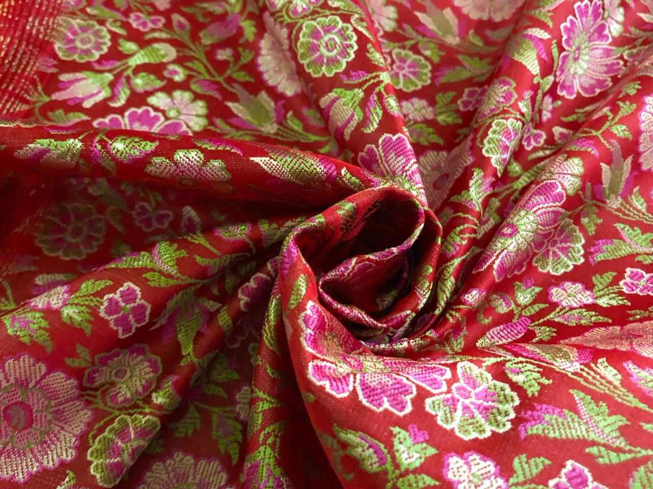 Silk Brocade fabric floral  jacquard available in 3 colors burgundy, red and maroon BRO989[1/2/3]