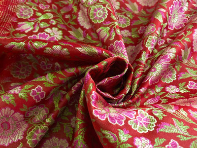 Silk Brocade fabric floral  jacquard available in 3 colors burgundy, red and maroon BRO989[1/2/3]