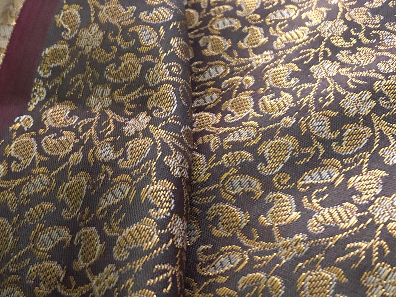 Silk Brocade fabric with subtle metallic gold jacquard paisleys available in 3 colors red , grey and burgandy  BRO989[4/5]