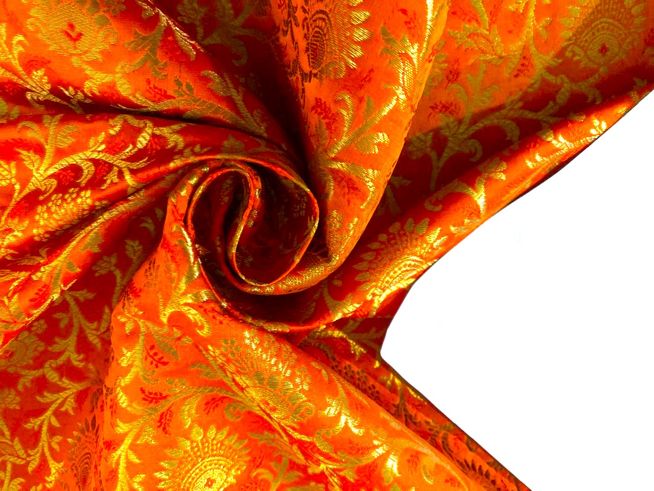 Silk Brocade fabric with metallic gold jacquard 44" wide BRO934 Available in 2 colors green and orange