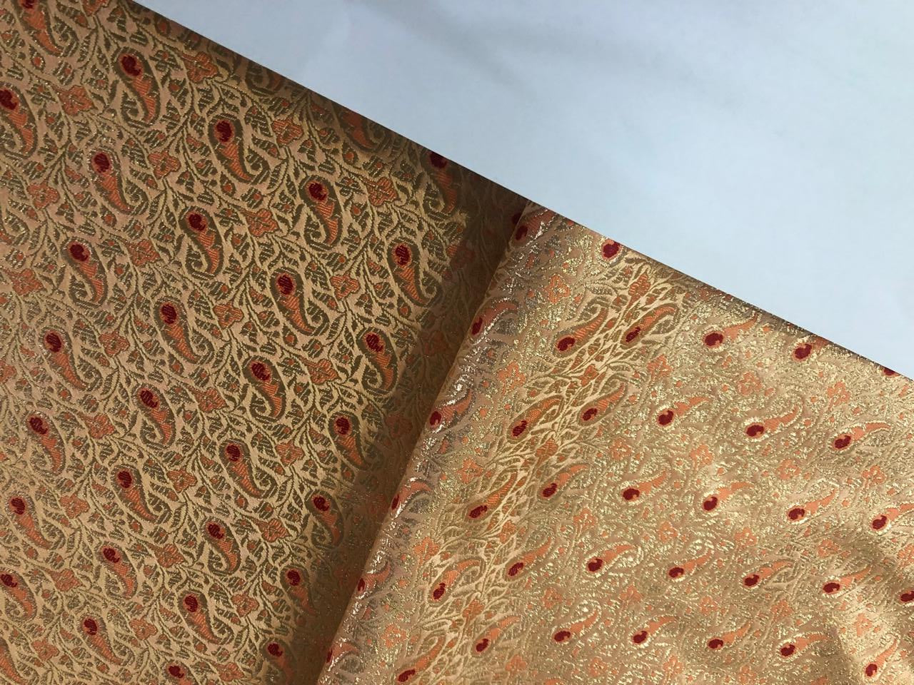 Brocade Fabric PEACH PAISLEY Jacquard x metallic gold Gold Color 44" wide BRO976[3]