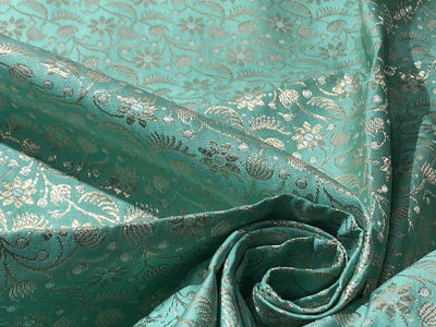 Brocade fabric mint  x metallic gold color 44" wide BRO759[7]