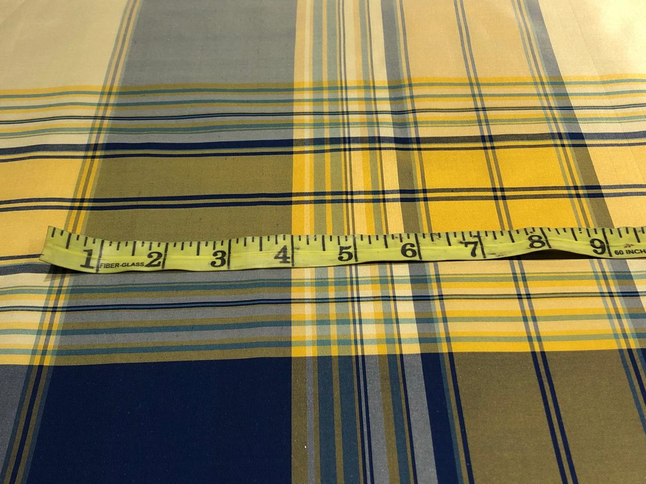 100% PURE SILK TAFFETA FABRIC PLAIDS ROYAL BLUE and shades of YELLOW 54"wide TAFNEWC9roll