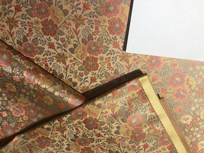 Silk Brocade  fabric~  44" wide FLORAL  jacquard available in 3 colors light olive ,mango and nude beige