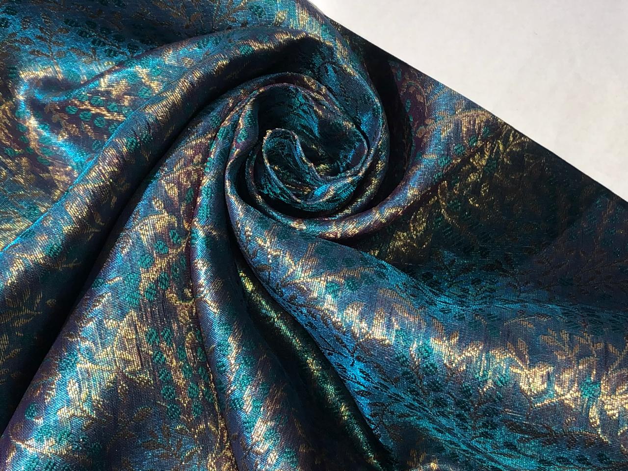 Brocade Fabric VINE Jacquard 3 D EFFECT with metallic gold available in 2 colors purple and blue BRO993[1/2]