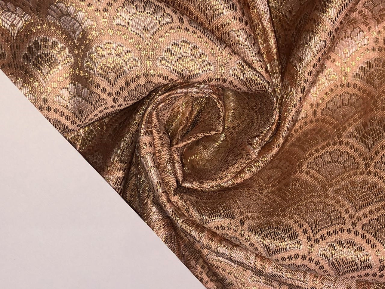 Silk Brocade fabric MOTIF with subtle gold jacquard available in 3 colors dark peach ,pastel peach and ivory BRO992[4/5/6]