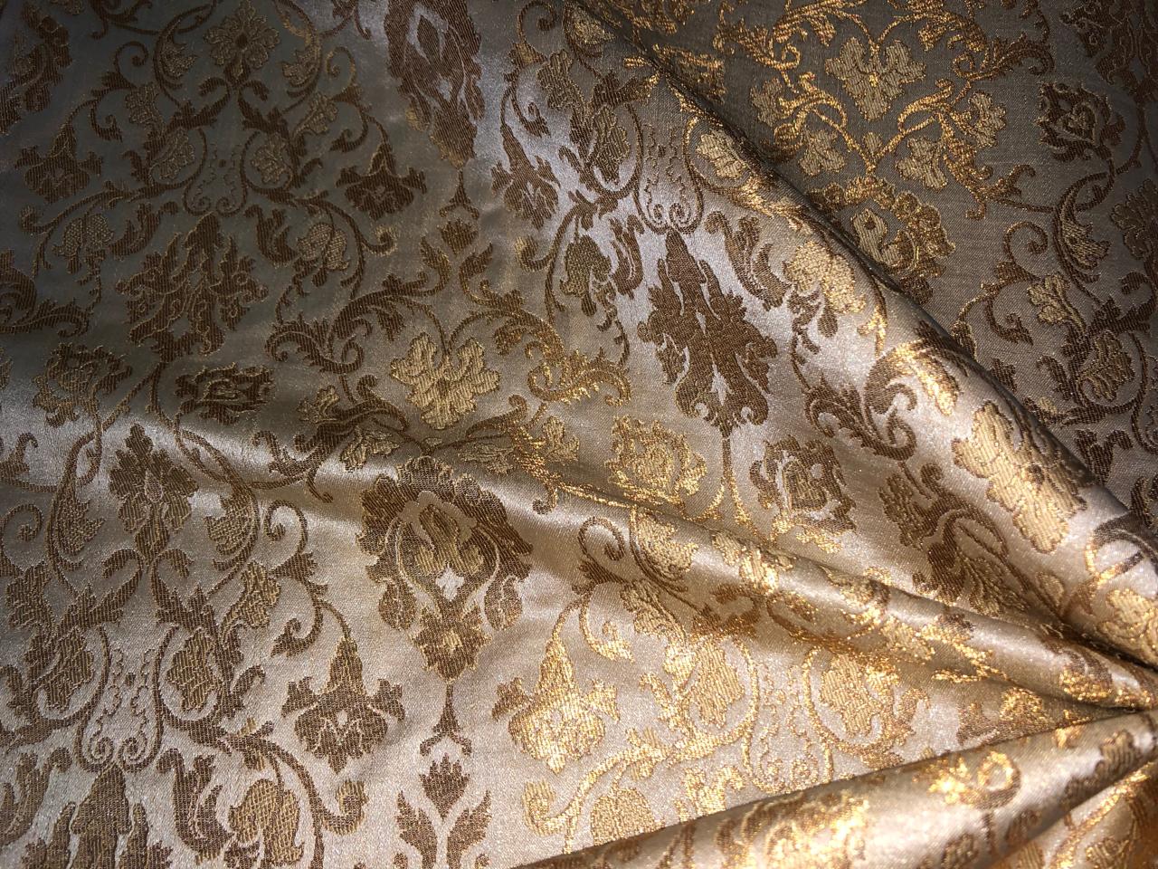 Silk Brocade fabric with  gold jacquard  BRO1018 available in 4 colors gold/lilac/grey and sea blue BRO1018