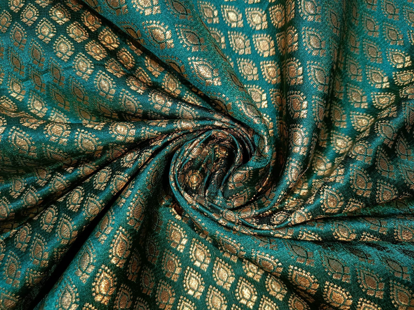 Brocade fabric LEAF MOTIF with  metallic GOLD 44" wide available in 3 colors BRO889A [peacock green/wine/blood red]