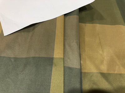 100% PURE SILK TAFFETA FABRIC PLAIDS  GREENS AND TAUPE   54"wide TAFNEWC12roll