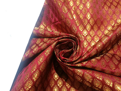 Brocade fabric LEAF MOTIF with  metallic GOLD 44" wide available in 3 colors BRO889A [peacock green/wine/blood red]