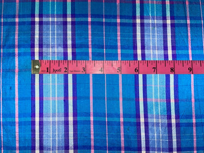 SILK DUPIONI Scottish tartan  plaids blue pink color DUPC64