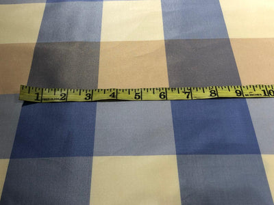 100% PURE SILK TAFFETA FABRIC PLAIDS shades of blue and gold 54" wide TAFNEWC6roll