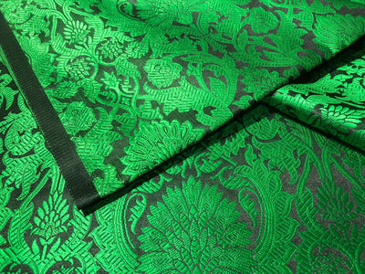 Silk Brocade fabric GREEN WITH BLACK  floral   jacquard  BRO1000[4]