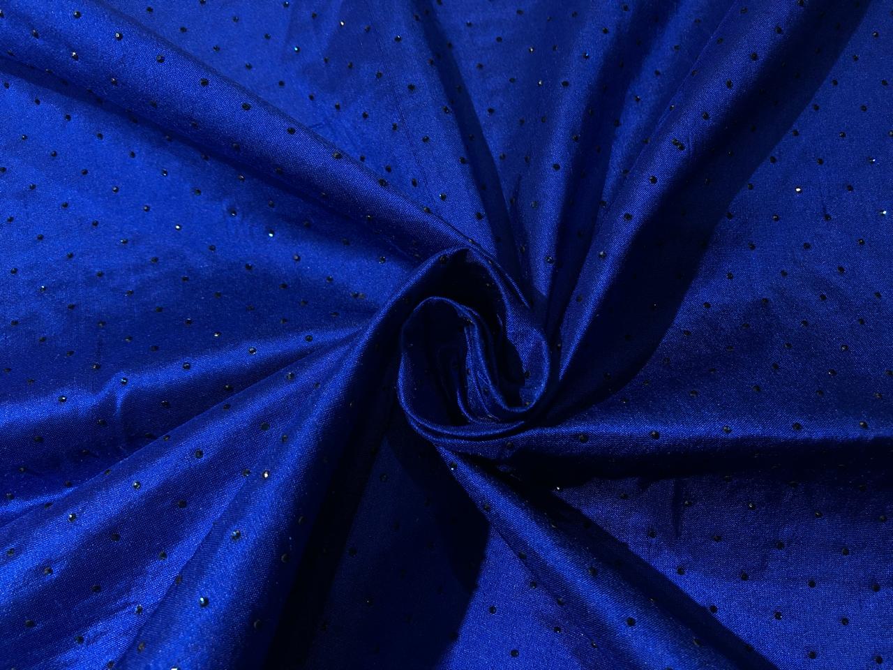 100% pure silk dupioni fabric with rhinestone available in 2 colors wine and royal blue