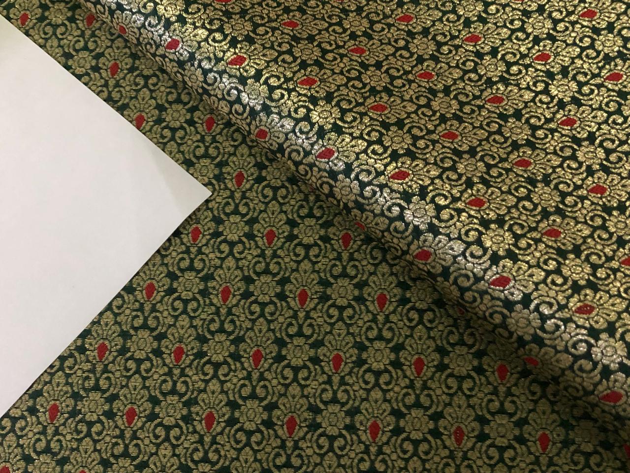 Silk Brocade fabric with metallic gold jacquard 44" wide available in 3 colors green ,red and black BRO945