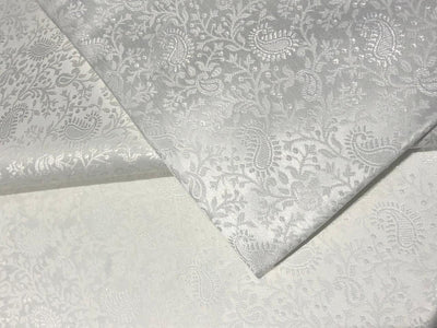 Silk Brocade fabric WHITE SELF  JACQUARD available in 4 DESIGNS GEOMETRIC FLORAL/FLORAL VINE/PAISLEY AND GEOMETRIC TRIANGLES  BRO961