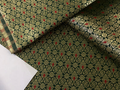 Silk Brocade fabric with metallic gold jacquard 44" wide available in 3 colors green ,red and black BRO945