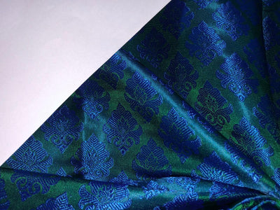 Silk Brocade Fabric  emerald green with royal blue motif 44" wide BRO954[2]