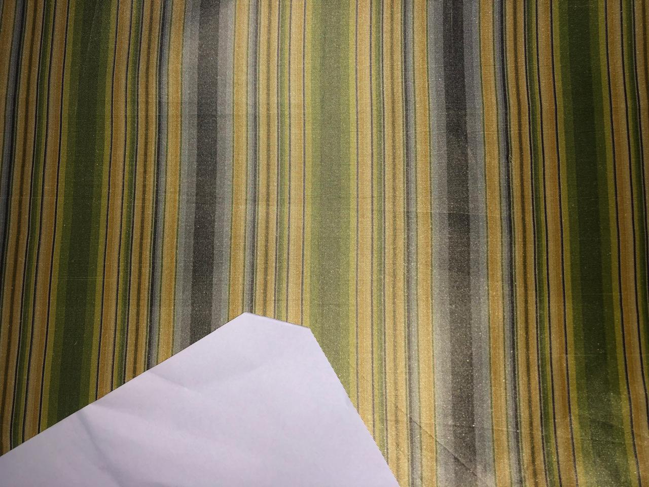 100% Silk Taffeta Fabric Multi colour stripes green and yellow 54" wide TAFS48