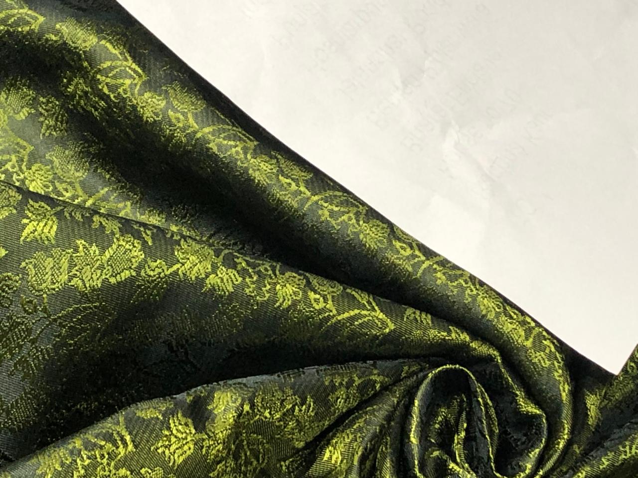 Silk Brocade  fabric~ satin 44" wide   jacquard DARK GREEN X OLIVE BRO997[4]