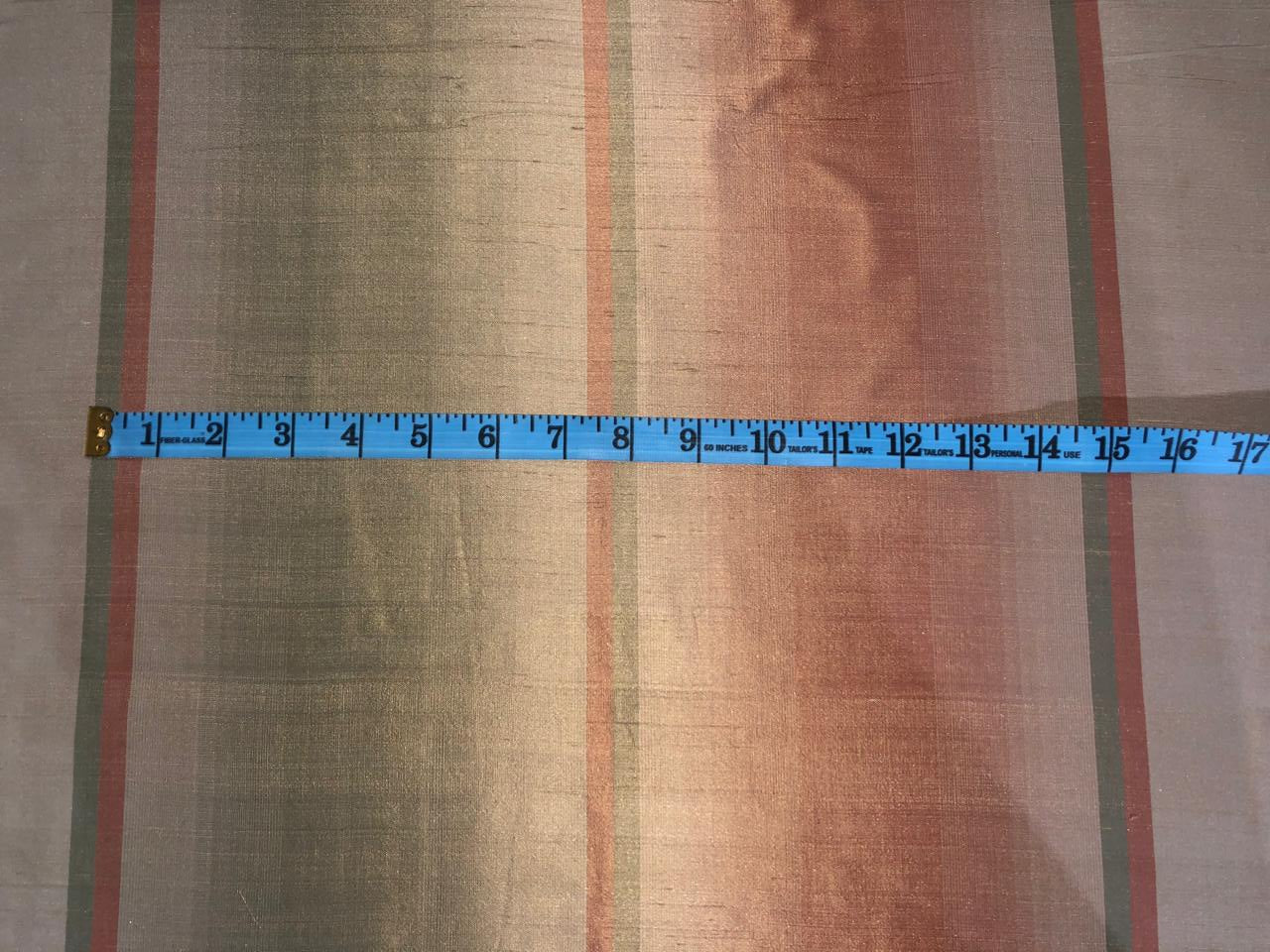 PURE SILK Dupioni FABRIC Golden Green ,salmon pink and golden olive color Stripes DUPS15[1]