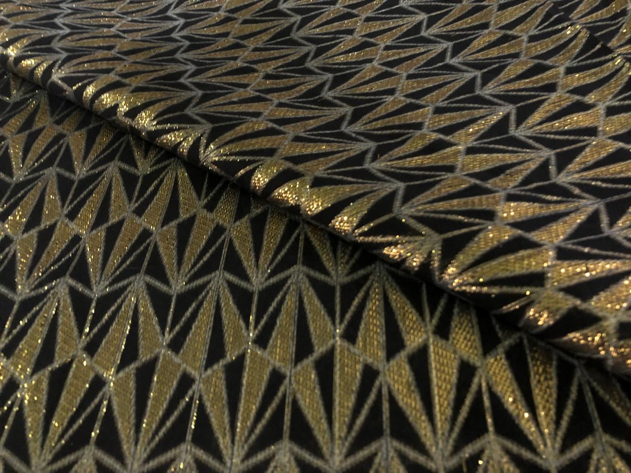 COTTON FABRIC 54" WIDE BLACK WITH GOLD  METALIC LUREX STRIPES [16797]