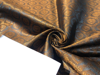 Silk Brocade  fabric~ satin 44" wide jacquard mustard and brown  BRO996[1]