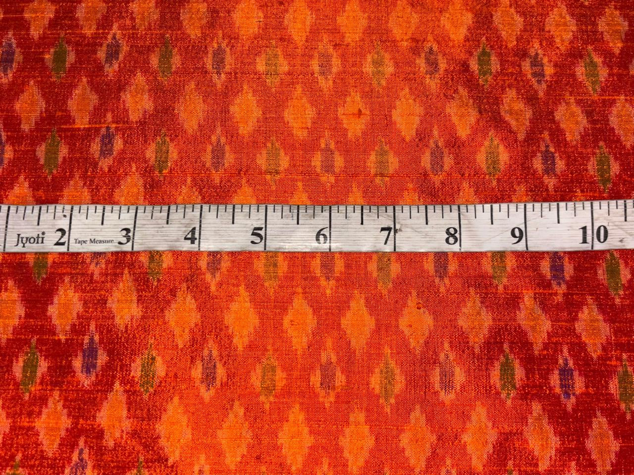 100% pure silk dupion ikat fabric  orange color 44" wide [17177]