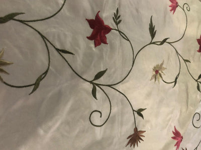 100% Silk TAFFETA  EMBROIDERY 44" WIDE cream with scarlet, brown ,blue and yellow flowers TAFE22[3]