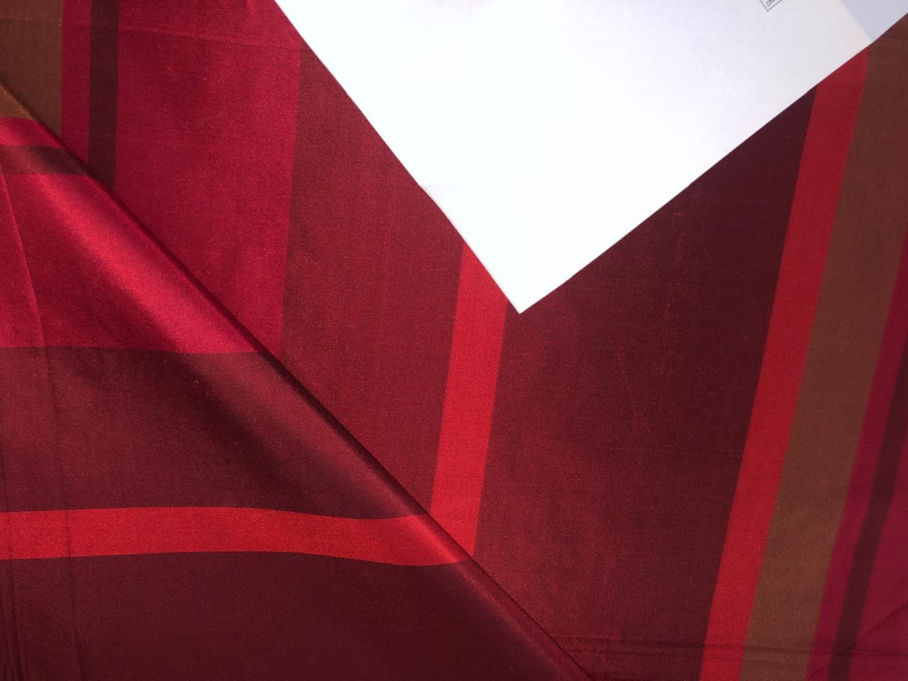 100% silk taffeta STRIPE dark wine, red and brown stripe TAFS139[18]