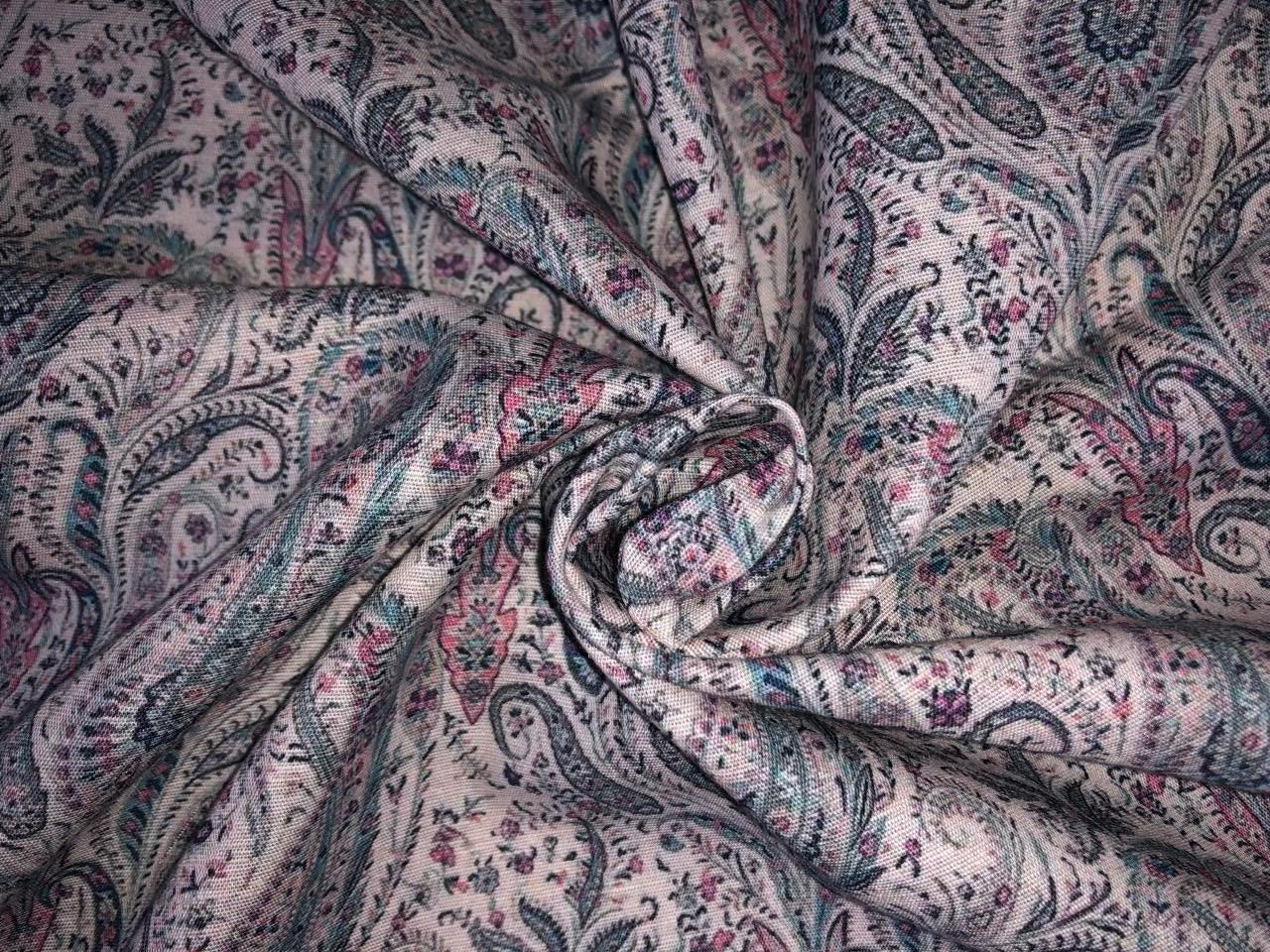 100% linen PAISLEYS ivory ,sea green and pink digital print fabric 44" wide [15961]