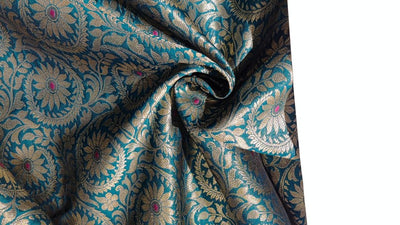 Silk Brocade Fabric  jacquard 44" wide  BRO974A available in 3 colors peacock green/deep olive and pink x orange