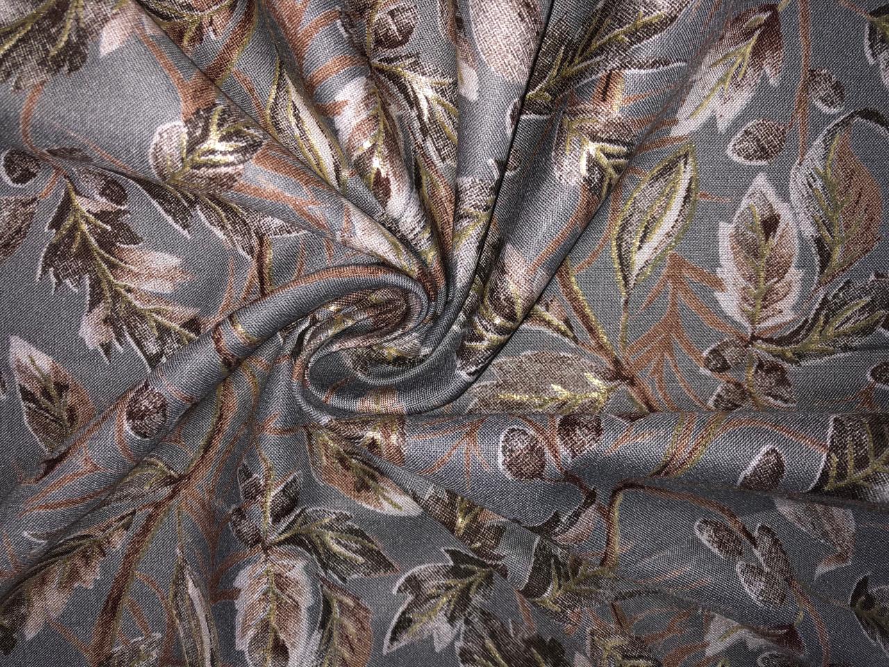 Premium Viscose Rayon fabric with foil print LEAFY VINES 58" wide available in TWO  colors WINE DEREK AND GREY