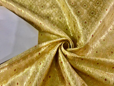 Silk Brocade fabric GOLD, metallic gold and red color jacquard  44" wide BRO730[4]